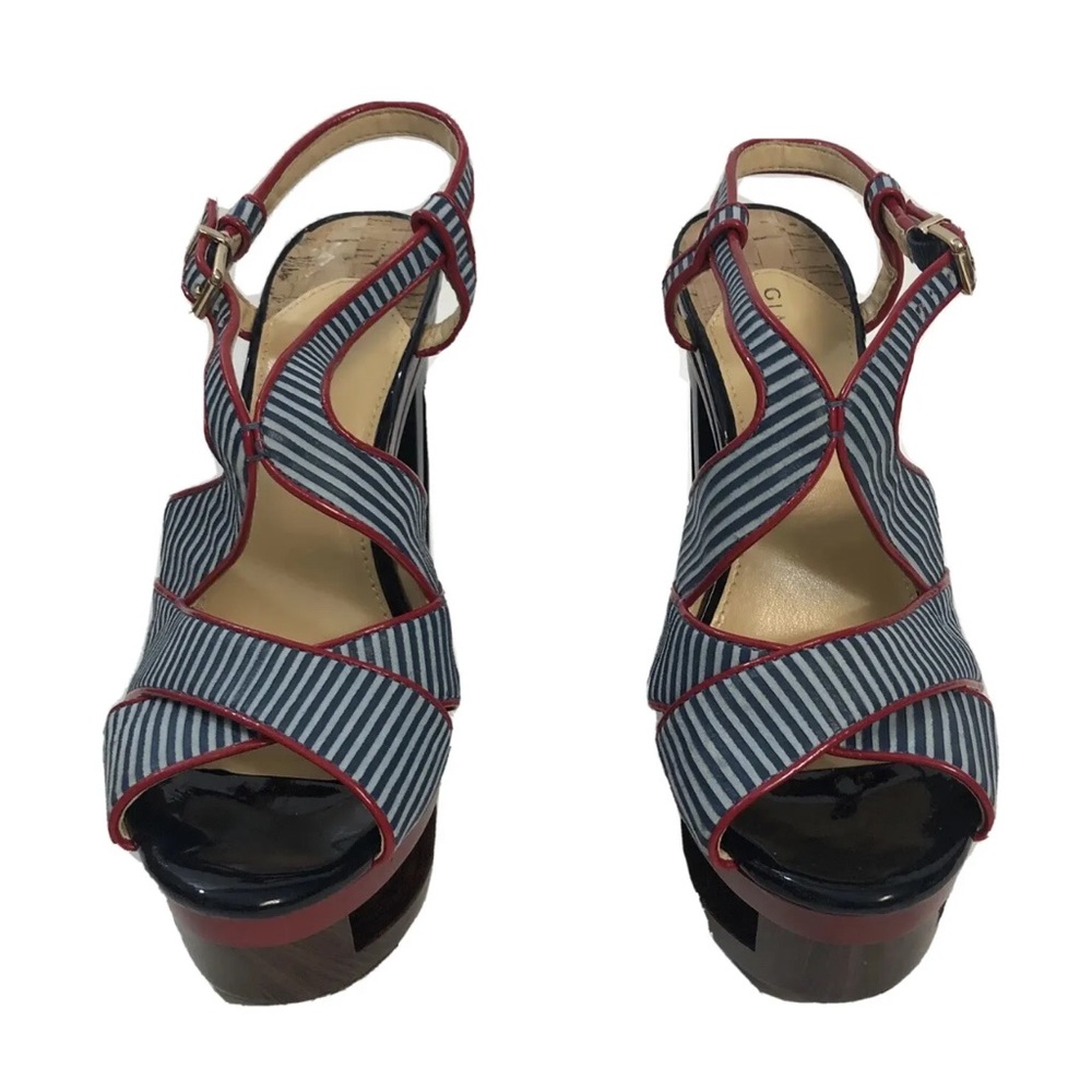 Women’s Gianni Bini Blue White Red Leather Platform Heels Size 10